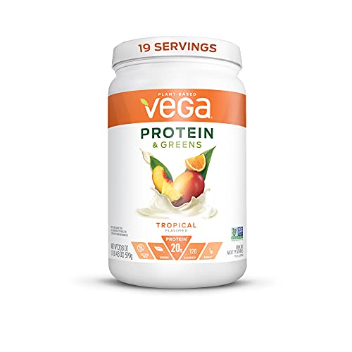 Vega Protein and Greens, Tropical, Vegan Protein Powder, 20g Plant Based Protein, Low Carb, Keto, Dairy Free, Gluten Free, Non GMO, Pea Protein for Women and Men, 1.3 Pounds (19 Servings)
