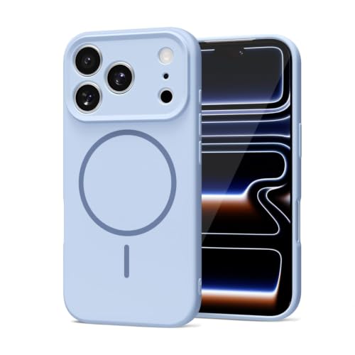 LoeoeL Magnetic Phone Case for iPhone 17 Pro Max/ 18 Pro Max Case Silicone, Cute Slim Thin Phone Cover Compatible with MagSafe for Women, Girly Soft Rubber Gel Mag Safecase with Camera, Light Blue