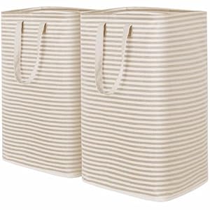 Lifewit 2 Pack Laundry Basket 80L Each, Collapsible Clothes Hamper with Reinforced Handles, Freestanding Waterproof Design for Bedroom and Laundry Room, Beige 160L Total