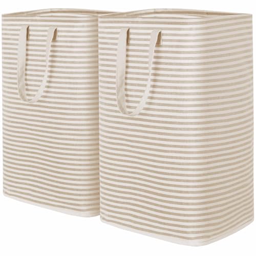 Lifewit 2 Pack Laundry Hamper Large Collapsible Laundry Baskets, Freestanding Waterproof Clothes Hamper with Easy Carry Handles in Laundry Room Bedroom Bathroom College Dorm for Adults, Beige, 2 x 80L