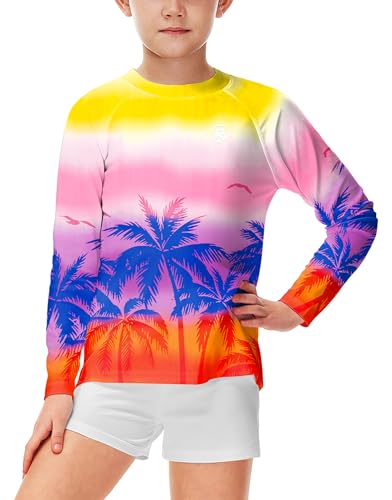 Image of AOBUTE Unisex Kids Rash Guard Long Sleeve SPF 50+ Sun Shirt UV Protection Swim Shirts 3-12 Years