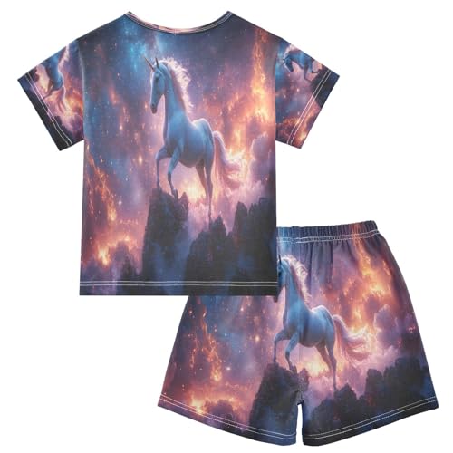 ALAZA Magical Unicorn Cloud Galaxy Space Pajamas Set Short Sleeve Cotton Sleepwear Summer Pjs 2 Piece 5-14Y2