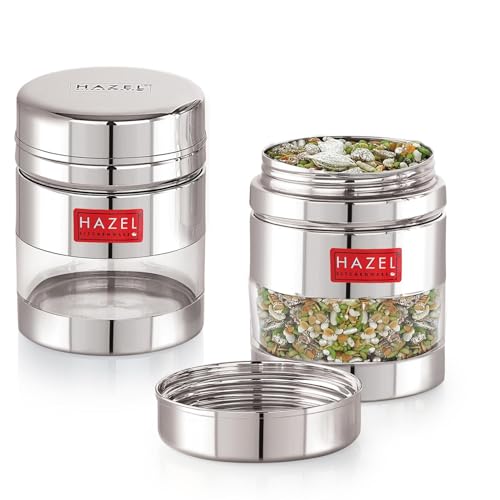 Image of HAZEL Stainless Steel See Through Transparent Container | Kitchen Air Tight Storage Dabba Containers Set of 2, 400 ML