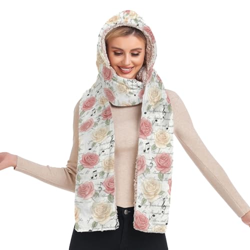 Bonnet écharpe gants 3 en 1 pour femme imprimé notes de musique colorées