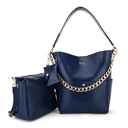 Women Fashion Handbags Tote Bag Shoulder Bag Top Handle Satchel Purse Set 5pcs (K.EYRE#2061#K122#2121L.PINK) (KL2240-1#GY21202#222 D.BLUE)