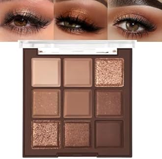 9 Colors Neutral Brown Glitter Eyeshadow Palette – Matte & Shimmer High Pigment Long-Lasting Blendable Bronze Gold Nude Eye Shadow for Soft Glam, Smokey Eyes, Daily Makeup & Mature Lids
