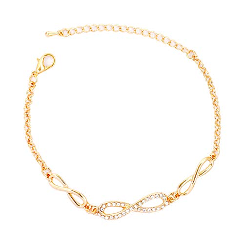 Ceqiny Infinity Love Bracelet Adjustable Bracelet for Women Girls Forever Bracelet Infinity 8 Bracelet Anklet Cubic Zirconia Charm Link Bracelet Sparking Crystal Bangle Bracelets, Gold