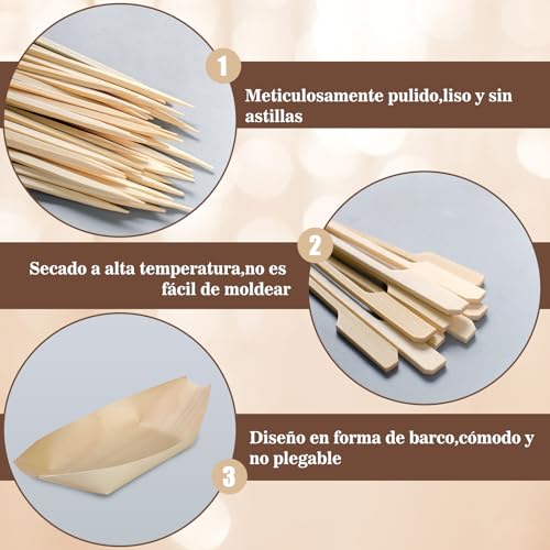 Miniatura 3 de Vegcoo 100pcs Cuencos Hondo Madera De Pino Cubiertos, Platos Desechables Biodegradable Y Compostable, Cuencos Para Servir Aperitivos Fiestas Catering Appetisers Curry Salchichas Sushi