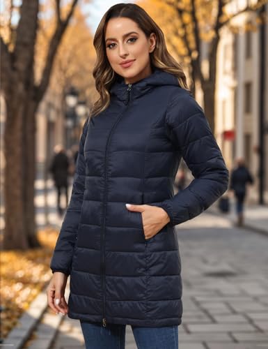 ROYAL MATRIX Women's Packable Puffer Coat, Regular and Plus Size Lightweight Puffer Coat Long Puffer Coat with Hood2