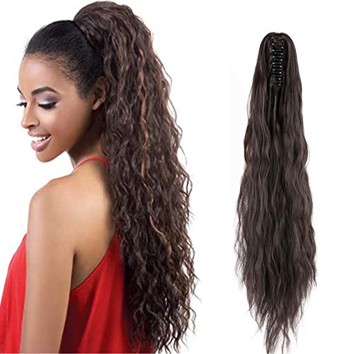 21" Kinky Curly Claw Jaw Yaki Ponytail Extension Long Wavy Synthetic Hair Extensions Ponytail
