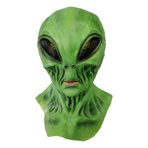 Genérico Máscara de Alien de Halloween, Látex Realista, Disfraz de Cabeza Completa, Aterradora para Adultos y Adolescentes, Verde