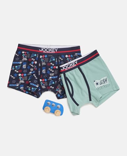 Image of Jockey UB03 Boys Super Combed Cotton Elastane Printed Trunk (Pack of 2)