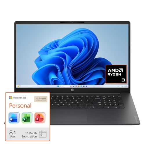 Image of HP OmniBook 3 17.3 inch Laptop PC, AMD Ryzen 3 30, 8 GB RAM, 512 GB SSD, Windows 11 + Microsoft 365 Personal 12-Month Subscription Bundle