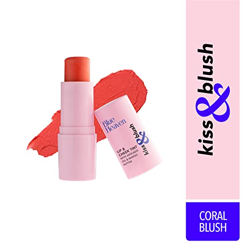 Image of Blue Heaven Kiss and Blush Lip, Cheek and Eye Tint with Avocado Oil and Mango Butter | 3 in 1 Lip and Cheek Tint Stick | Rich Smooth Formula | Easily Blendable Makeup Tint | Coral Blush | 8.5gm