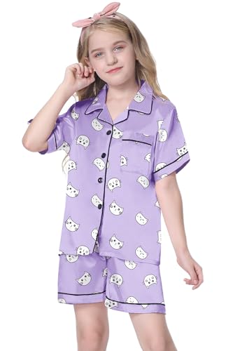 Image of Girls & Womens Satin Pajamas Set, Silk Button-Down Sleepwear 2 Piece Nightwear, 3 Years - Women XXL
