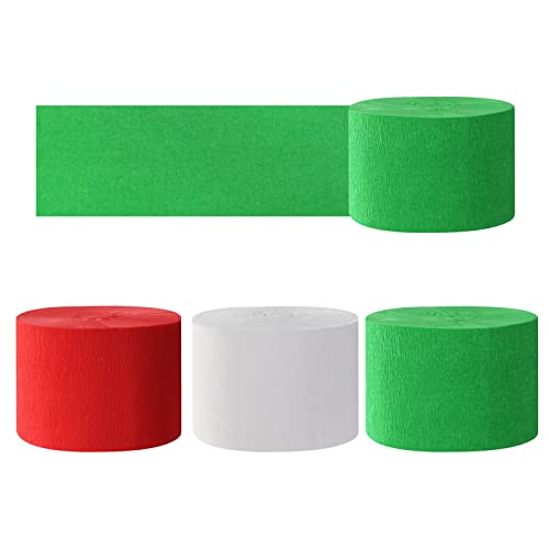 Image of Red-Green White Party-Decorations Christmas Streamers - 9 Rolls New Years,Winter Decor Crepe Tissue Paper Streamer Banners,Mexican Italian Wedding Birthday Baby Bridal Shower Garland Panduola
