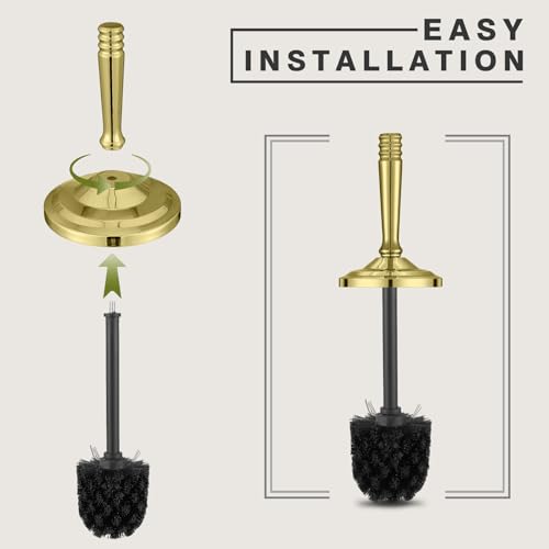 Image of Stainless Steel Toilet Brush and Holder,Gold Toilet Bowl Brush with Long Handle for Bathroom,Toilet Brushes-Space Saving,Covered Brush, Durable, Deep Cleaning,Splash Resistant