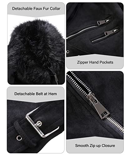 Bellivera Women Faux Leather Suede Jacket Moto Biker Coat Sherpa-Lined Overcoat with Removable Belt4