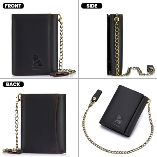 BAIGIO Men Wallet with Chain Genuine Leather Wallet for Men RFID Blocking Trifold Wallet Father's Gift2