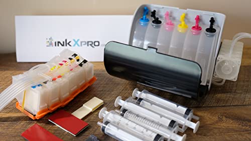 inkxpro 312XL Empty Ink System CISS Refillable Cartridge Kit with Ink Flow Control Damper for Chipless Firmware Installed EPSON XP-15000 Printer