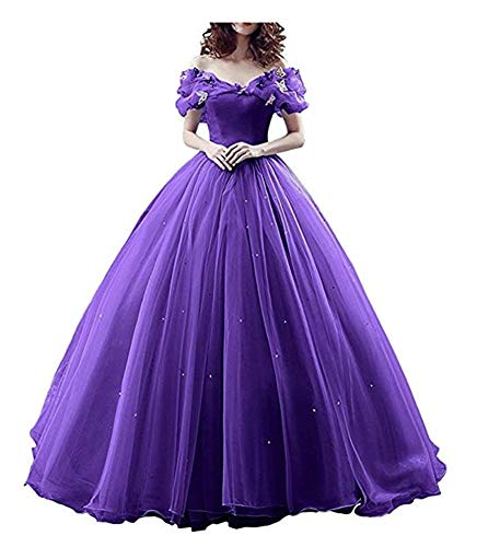 Women's Princess Costume Butterfly Off Shoulder Prom Gown Wedding Dresses Evening Gown Quinceanera Dress Purple 26
