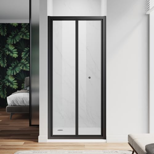 Image of ZANOFIRA 800mm Black Bi-Fold Shower Door Folding Shower Screen 6mm Toughened Clear Safety Glass Space Saving Magnetic Seal Reversible for Wet Rooms En-Suites