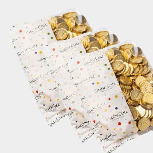 Monedas de Chocolate con Leche - 3 Pack x 300 Unidades - Chocolatinas Sin Gluten Sin Aceite de Palma - Snack Infantil (900 Monedas Chocolate)