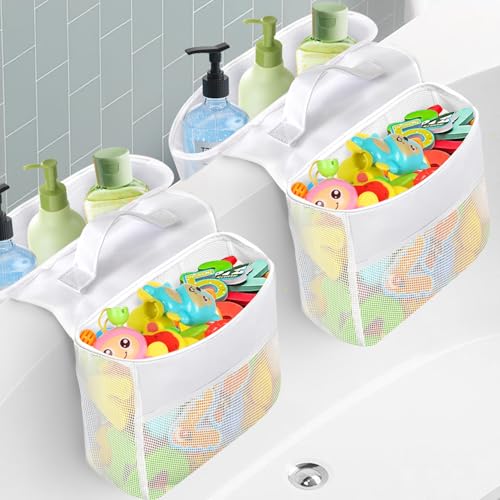 Armazenamento de brinquedos de banheira, 2 peças de armazenamento de brinquedos de banho, rede para banheira, rede para brinquedos para guardar e classificar brinquedos, produtos de higiene pessoal
