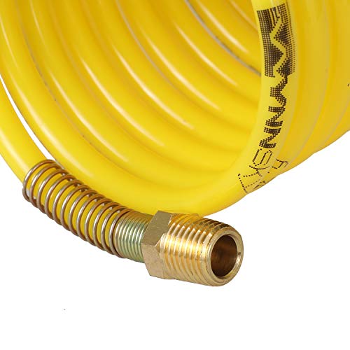 Wynnsky Coiled Air Hose, Nylon Material, Anti-Corrosion, Abrasion Resistance, 1/4 Inch × 12 Feet, 1/4 Inch Npt Brass Air Compressor Accessories Fittings, 200Psi #TOP2