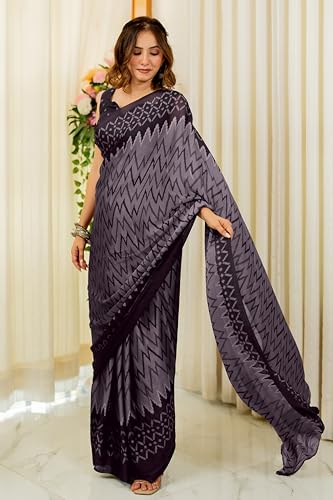 Image of MIRCHI FASHION Women Saree | Chiffon Chevron Zig Zag Printed Office Wear Sari with Blouse