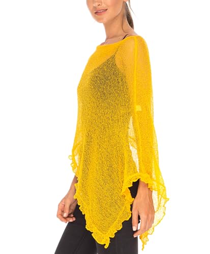 Image of SHU-SHI Women's Sheer Knit Poncho Shrug Lightweight Asymmetrical Ruffle Wrap Dressy Summer Shawl Cover Up Top