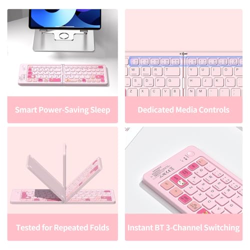 Image of jar-owl Foldable Compact Keyboard,Portable Bluetooth Keyboard, Pocket-Sized Wireless Travel Keyboards for iPad, Smartphone, Tablet and Laptop - Pink