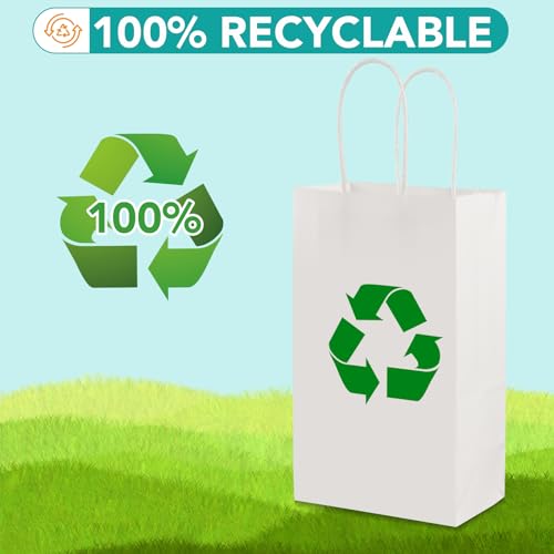 Image of XPCARE White Paper Bags with Handles, 100Pcs 5.25x3.25x8.25'' Kraft Bags