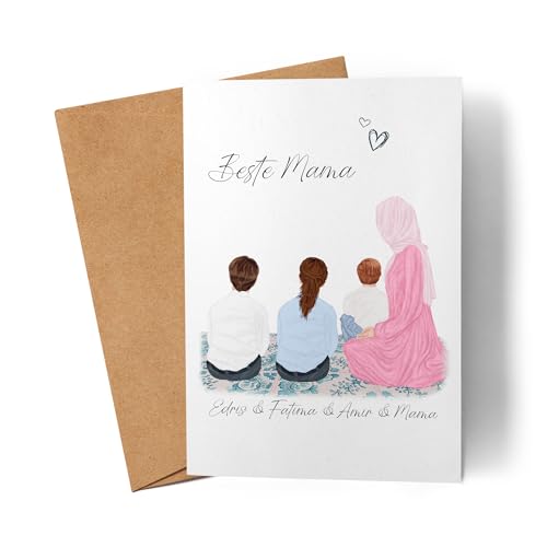 Kiddle-Design Mama Kind Karte Personalisiert mit Namen Mama Kinder Tochter Sohn Baby Muttertagskarte für Mütter Muttertag Geburtstag Mutter Muslimisch Arabisch