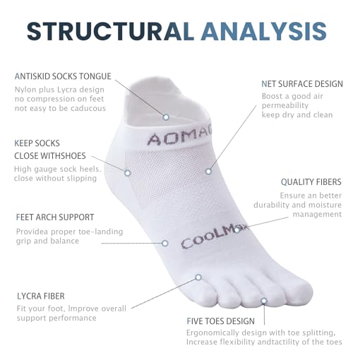 Toe Socks for Men and Women Athletic Running Coolmax Five Finger Ankle/Quarter Socks Breathable Lightweight, 3 Pairs3