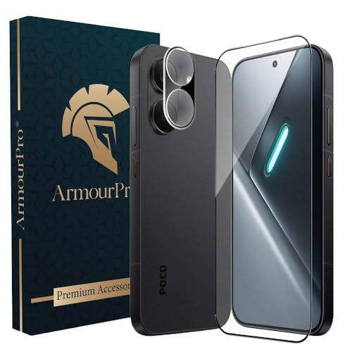 Image of ArmourPro Tempered Glass and Black Camera Lens Protector for Poco X8 Pro, Edge to Edge Screen Guard, Anti-Bubble, Scratch Resistant, HD Clear, Anti-Fingerprint, Installation Kit | Black