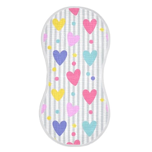 Baby Burp Cloths, Soft Absorbent Burping Cloths for Babies, Cotton Milk Spit Up Rags, Large Size for Newborns, Baby Boys and Girls (Pastel Hearts Pattern)