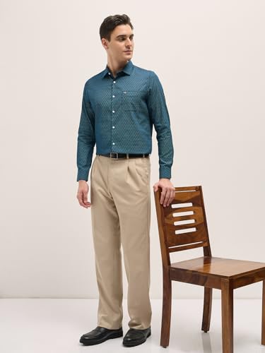 Image of THE BEAR HOUSE Men's Blue Tailored Fit Full Sleeve Cotton Printed Shirt