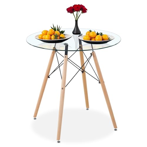 Catálogo para Comprar On-line Mesa Eames - solo los mejores. 39 Elly Décor Comedor Circular de Cristal, Mesa Transparente de Vidrio, Muebles para el hogar, Comedor y Mesa de Trabajo | Antecomedor de Desayuno Interior para 4 Personas, Base de...