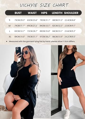 Vichyie Tank Dresses For Women Summer Sexy Ribbed Slim Fitted Casual Scoop Neck Sleeveless Bodycon Mini Pencil Dress Black M thumb #1