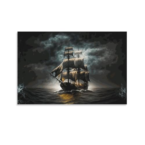 QBIREX Impression sur toile murale, décoration d'intérieur, bateau, tableau, huile, 40 x 60 cm