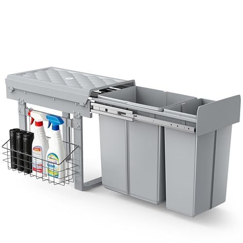 lovewind Abfallsammler Tandem 10L+20L Mülleimer küche Mülltrennsystem für UnterschrankAbfalleimer für Schränke ab 300 mm Breite Mülltrennung als Vollauszug mit Teleskopschienen Dunkelgrau