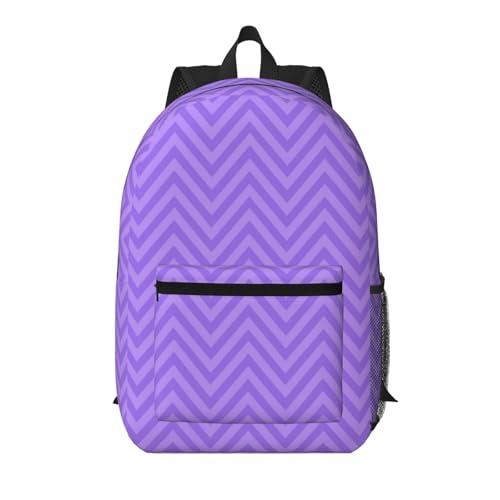 Purple Wavy Stripes Fashionable Daypack 17 Inches Zippers Backpack Double Shoulder Bag for Women Men