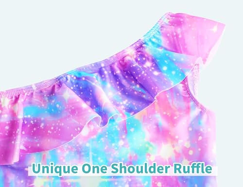 Image of Snowheart Girls Swimsuit Adjustable Shoulder Strap UPF50+ One-Shoulder Ruffle Bathing Suit 3-12T