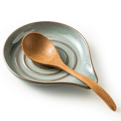 LAUCHUH Spoon Rest, 5" Large Spoon Holder for Stove Top Ceramic Spoon Rest Spatula Rest for Kitchen Utensils, Ladle, Coffee Spoons, Cooking spoons, Spatula, Tongs, Christmas, Unique Gray