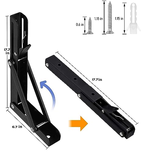 AUTOHJ Folding Shelf Brackets - 18 Inch 2 Pcs DIY Wall Mounted Shelf Brackets for Garage Workstation, Stuff Supports, Plant Stand - Heavy Duty Metal Collapsible Floating Shelf Bracket Black by AUTOHJ - Image 2
