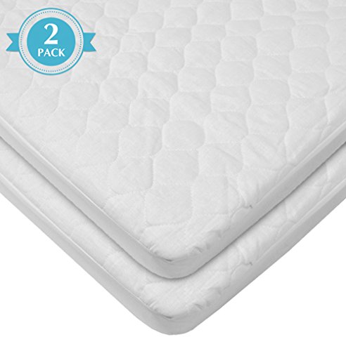 Image of American Baby Company 2 Pack Waterproof Fitted Cradle /Bassinet Mattress Protector 33 inch x 15 inch - 100% Cotton Quilted Top, Noiseless, Ultra-Soft & Breathable Cradle /Bassinet Mattress Pad Cover