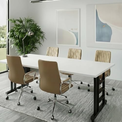 Image of TEKAVO Evon Large Computer Table for Office Work | Big Workstation Desk for Team | Two Person Desk | Meeting & Conference Room Table | 200 cm Long | White - DIY