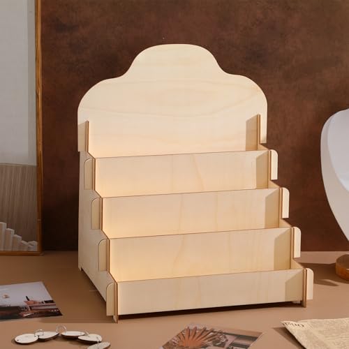 Expositor de madera de 2 niveles Uonlytech con estructura escalonada de acabado premium 7