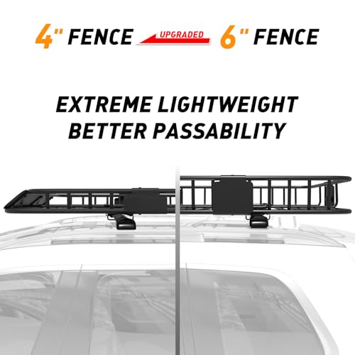 Image of Wildroad Car Roof Cargo Carrier Combo of Upgraded 64 inchx 39 inchx 4 inch Roof Rack Cargo Basket, Super Duty Bungee Cargo Net. Universal Car Top Luggage Holder Carrier Basket Fits for SUV Truck Cars